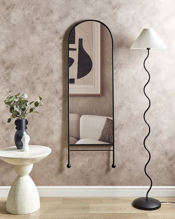 Veggspeil Svart Jern Glass 45 x 145 cm Oval form Moderne design Stue Soverom Gang Speil Dekorasjon