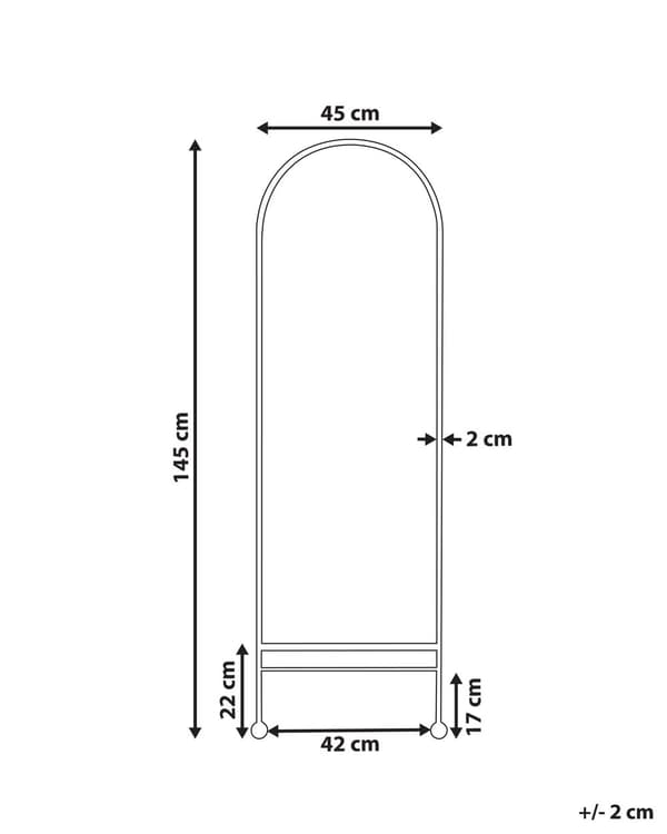 Vægspejl Hvid Metal 45 x 145 cm Dekorativ Spejl til Væg med Ramme Design Entrespejl Buet Design Dekoration