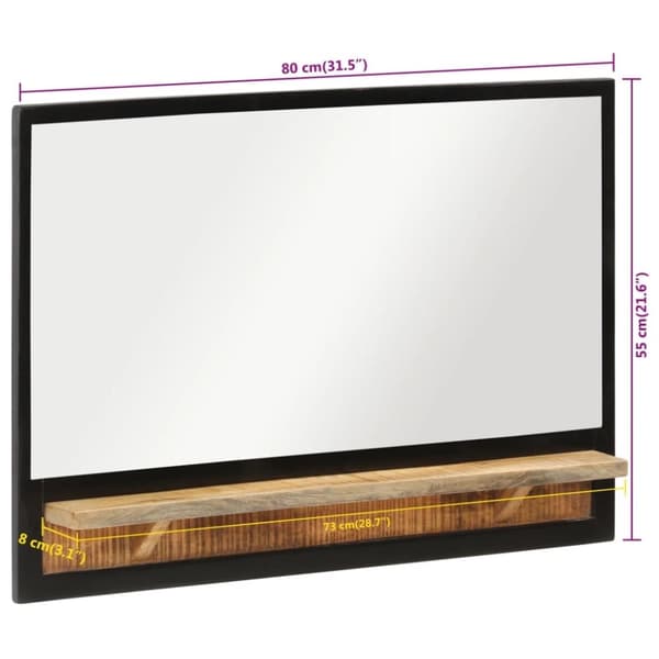 vidaXL spejl med hylde 80x8x55 cm glas og massivt mangotræ