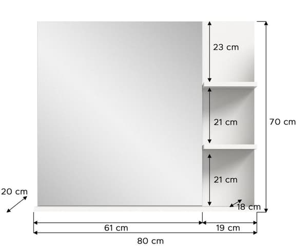 Laredo badspejl 80cm 3 hylder hvid.