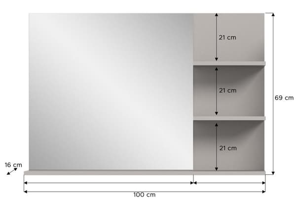 Jaru badspejl 100cm 3 hylder grå,sort.