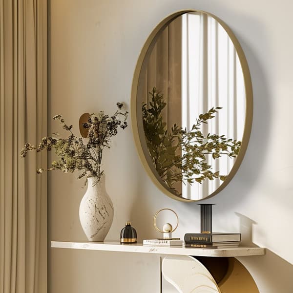 Guld Badeværelsesspejl, Oval Form, Vægdekoration, Gul