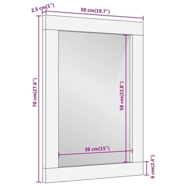 vidaXL Baderomsspeil 50x70x2,5 cm heltre mango og glass