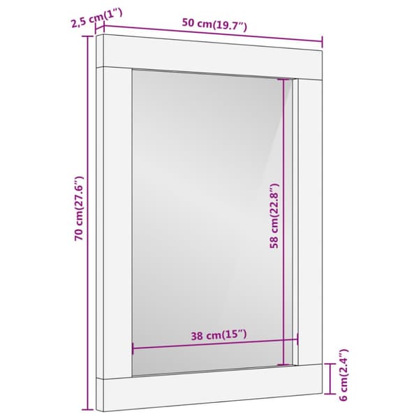 Kylpyhuoneen peili 50x70x2,5 cm täysi mangopuu ja lasi