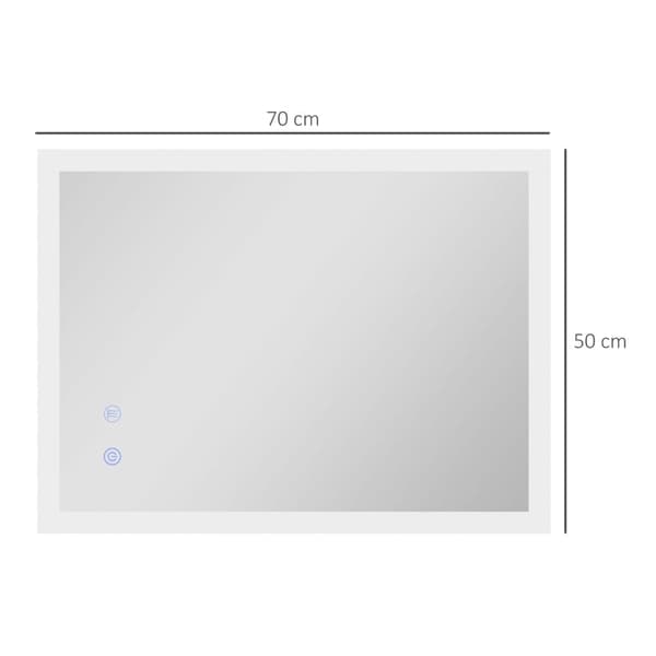 Rootz LED Badrumsspegel - Bakgrundsbelysning - Touchfunktion - Minnesfunktion - Ingen dimma - Glas - Vit + Silver - 70 x 50 cm