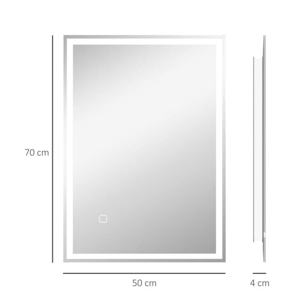 Rootz Badrumsspegel - LED Badrumsspegel - Väggspegel - LEDs. Touch Switch - Glas - Aluminium - Vit - 50cm x 70cm x 4cm