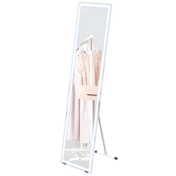 Rootz Stående Spejl - Vægspejl - Helkroppsspejl - Med LED'er - Hærdet glas - Hvid + Sølv - 40 cm x 150 cm