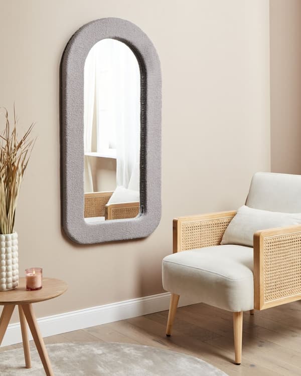 Veggspeil Taupe MDF-ramme Boucle Polstring Glass 60 x 120 cm Rektangulært Dekorativt Veggmontert Aksentstykke Moderne Stil