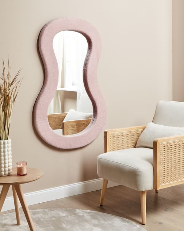Veggspeil Rosa MDF-ramme Boucle polstring Glass 79 x 80 cm Uregelmessig Dekorativt Veggmontert Aksentstykke Moderne Stil
