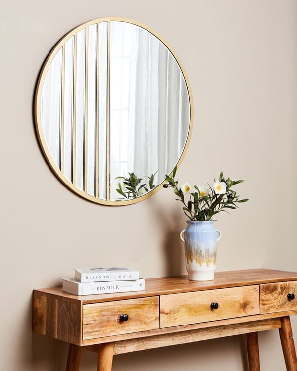 Väggspegel Guld MDF-ram 80 x 80 cm Rund Form med Krokar Modern Stil Väggdekor Vardasrum Sovrum Hall