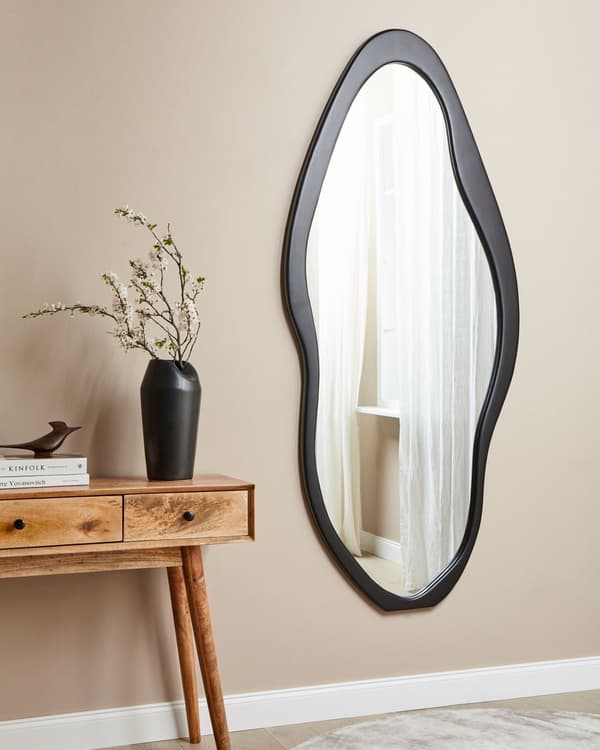 Väggspegel Svart Kejsarträ 79 x 180 cm Oregelbunden Form med Krokar Modern Stil Väggdekor Vardagsrum Sovrum Hall