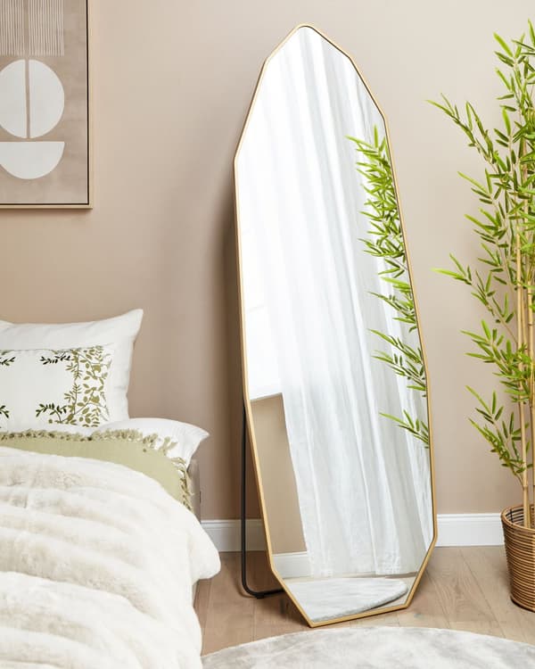 Stående Speil Gull Aluminiumsramme 49 x 165 cm med stativ Uregelmessig Form Innrammet Full Lengde Moderne Design