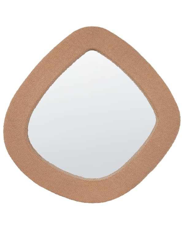 Vægspejl Lysebrun MDF-ramme Boucle polstring Glas 79 x 80 cm Uregelmæssig dekorativ vægmonteret accentstykke Moderne stil