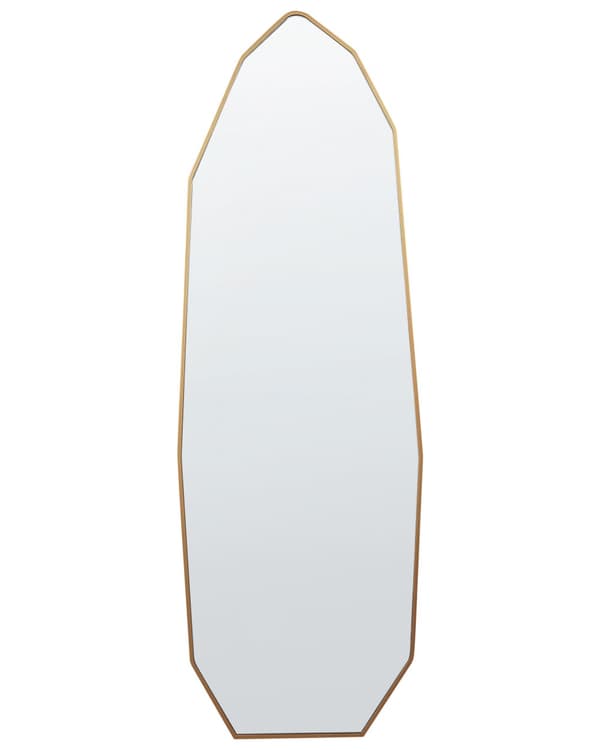 Spejl i fuld længde guld metal aluminium 49 x 165 cm fod asymmetrisk form fuld krop moderne stil