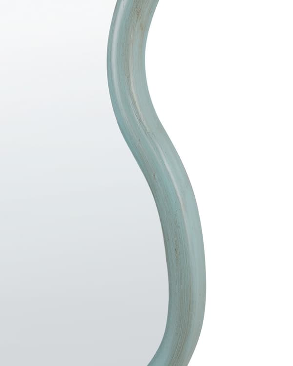 Vægspejl blå imperial træ 58 x 90 cm asymmetrisk bølget form med kroge moderne stil stue værelse