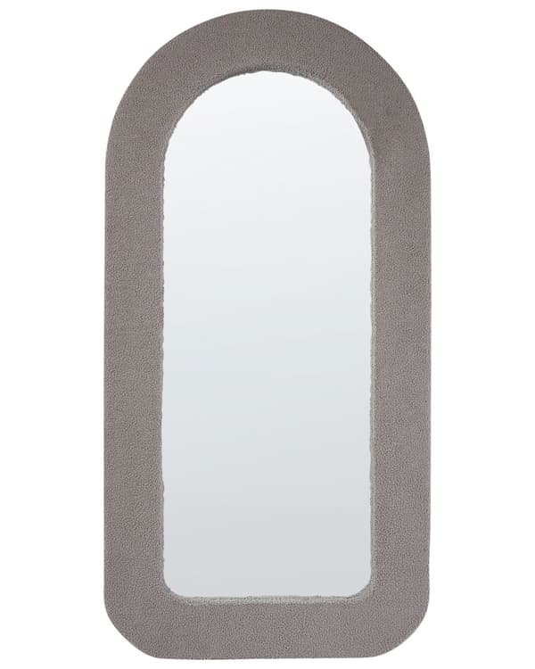 Väggspegel Taupe MDF Ram Bouclé Klädsel Glas 60 x 120 cm Rektangulär Dekorativ Väggmonterad Accent Stycke Modern Stil