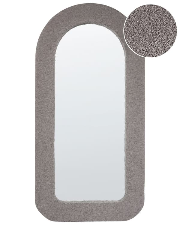 Väggspegel Taupe MDF Ram Bouclé Klädsel Glas 60 x 120 cm Rektangulär Dekorativ Väggmonterad Accent Stycke Modern Stil