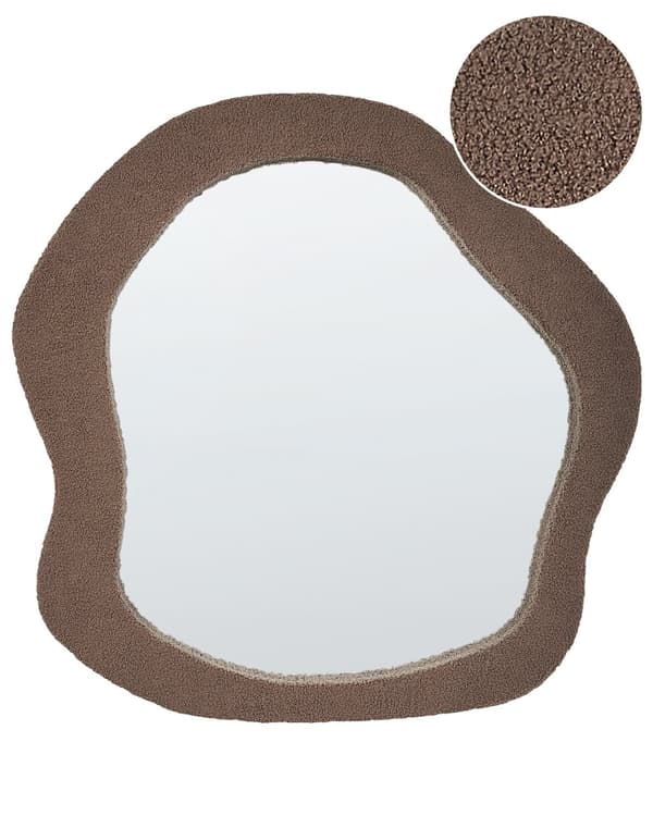 Väggspegel Brun MDF Ram Bouclé Klädsel Glas 79 x 80 cm Oregelbunden Dekorativ Väggmonterad Accent Stycke Modern Stil