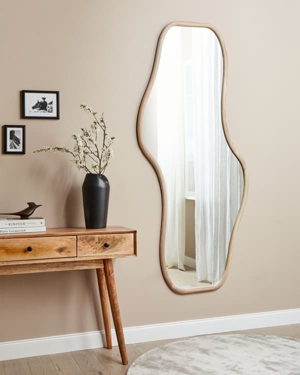 Väggspegel Ljus Paulownia Träram 79 x 180 cm Oregelbunden Form med Krokar Modern Stil Väggdekor