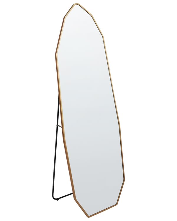 Golvspegel Guld Aluminiumram 49 x 165 cm med Stativ Oregelbunden Form Inramad Full Längd Modern Design