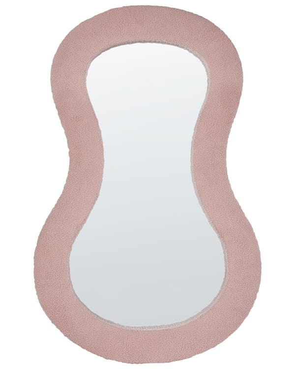 Väggspegel Rosa MDF Ram Bouclé Klädsel Glas 70 x 112 cm Oregelbunden Dekorativ Väggmonterad Accent Stycke Modern Stil