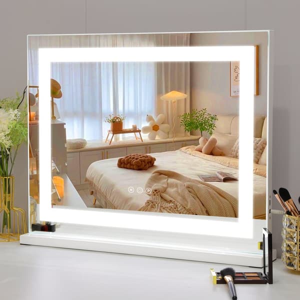 FENCHILIN Hollywood Makeup Spejl med Belysning Minimalistisk Light Strip Spejl med Lamper Bordplade Vægbeslag Hvid 58 x 46cm