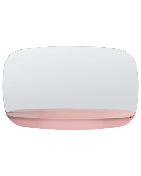 Väggspegel Metall Rosa 50 x 80 cm med Hylla Väggmonterad Dekorativ Spegel Modern Stil Hängande Dekor