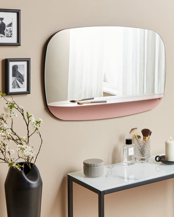 Vægspejl i metal, pink, 50 x 80 cm, hængende dekoration i moderne stil, oval form