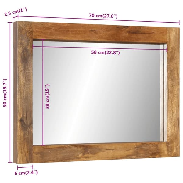 vidaXL spejl 70x50 cm massivt mangotræ og glas -  Spejle