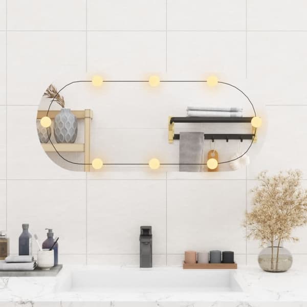 vidaXL vægspejl med LED-lys 35x80 cm oval glas -  Spejle