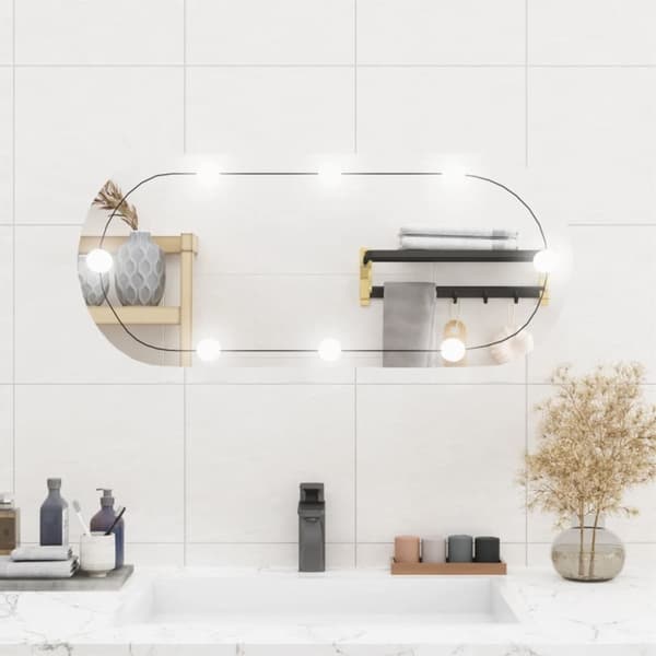 vidaXL vægspejl med LED-lys 35x80 cm oval glas -  Spejle