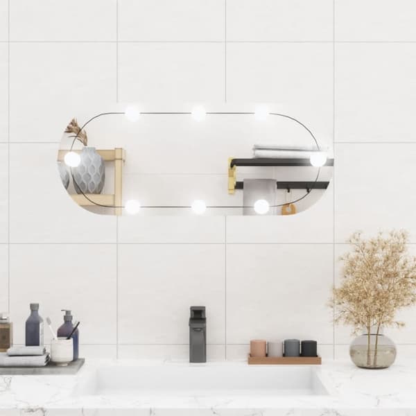 vidaXL vægspejl med LED-lys 35x70 cm oval glas -  Spejle