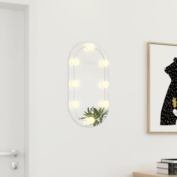 vidaXL spejl med LED-lamper 60x30 cm oval glas -  Spejle