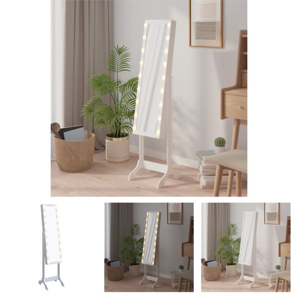 The Living Store fritstående spejl med LED 34x37x146 cm hvid -  Spejle
