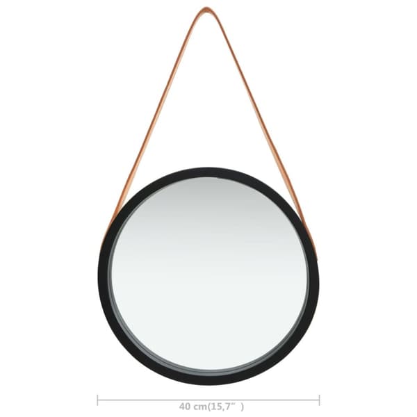 Spejle - Living vægspejl med rem 40 cm sort