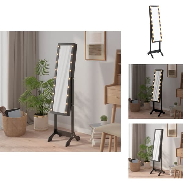 Spejle - Living fritstående spejl med LED 34x37x146 cm sort