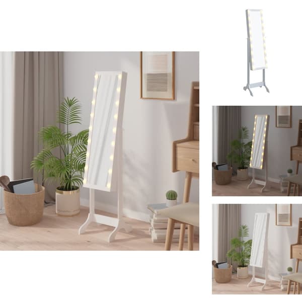 Peilit - Living Vapaasti seisova peili LED-valoilla valkoinen 34x37x146 cm
