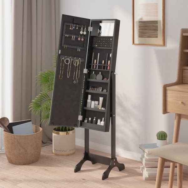 Fritstående spejl med LED 34x37x146 cm sort - Fritstående Spejl - Fritstående Spejle - Home & Living