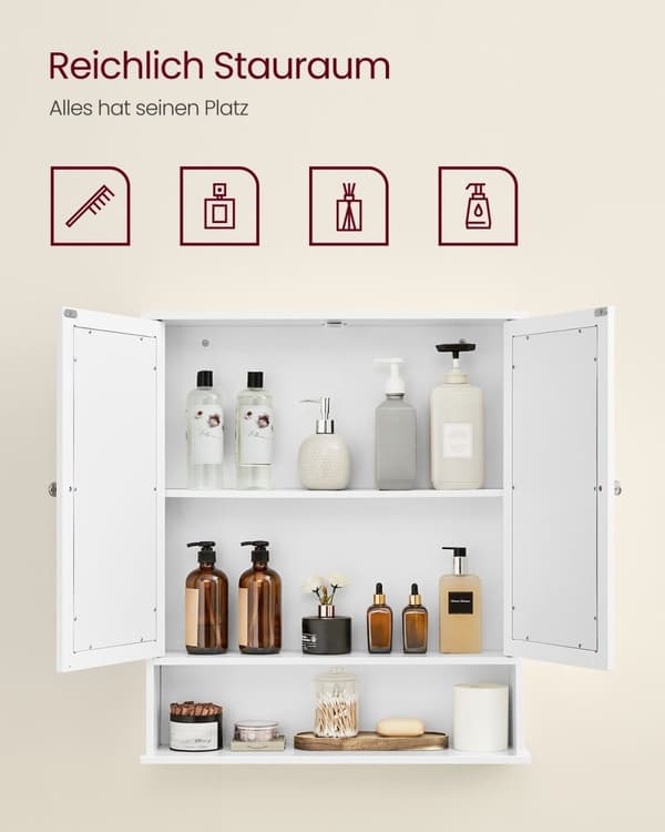 Rootz White Mirror Cabinet - Underdel - Förvaringsenhet - MDF-konstruktion - Rymlig interiör - Enkel montering - 15cm x 65cm x 75cm