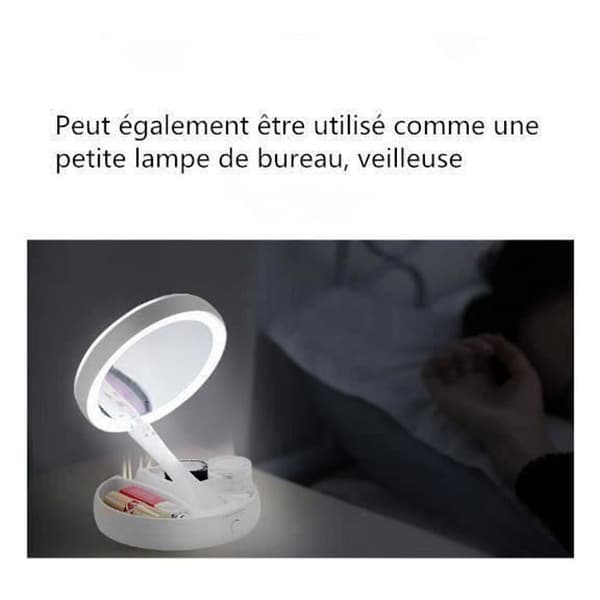LED Makeup Mirror 10X Dubbelsidig - Spaire - Vikbar - Vit - Rund - 17 cm