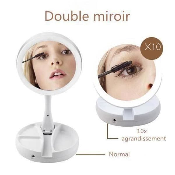 LED Makeup Mirror 10X Dubbelsidig - Spaire - Vikbar - Vit - Rund - 17 cm