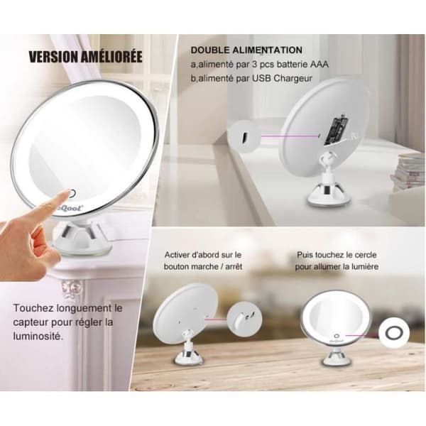 Förstoringsspegel Makeup Mirror - 10X Förstorad Makeup Fåfänga, ljus färg upplyst kosmetisk spegel