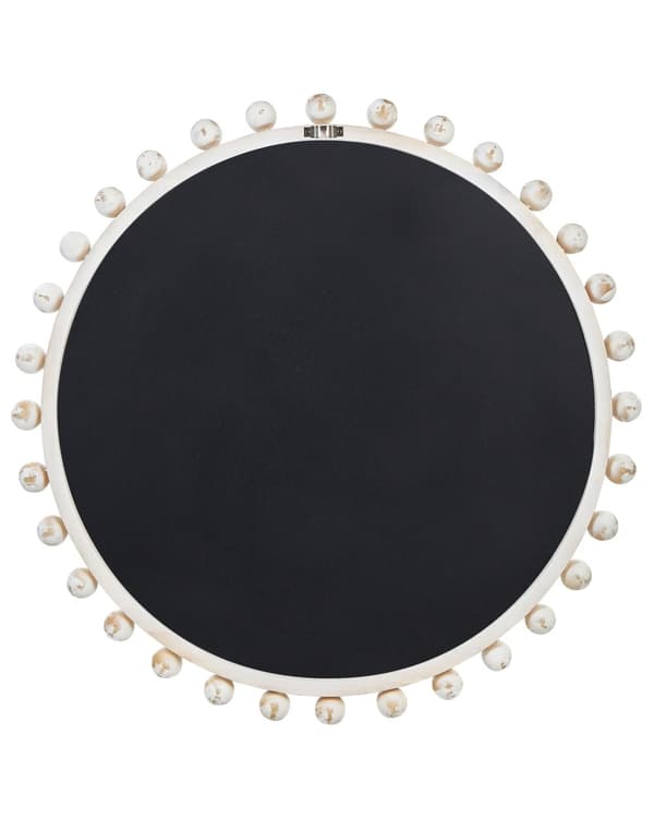 Väggspegel Vit Trä ⌀ 71 cm Väggmonterad Vitmålad Sliten Finish Stil Hängande Spegel Dekor Varagsrum Sovrum Hall