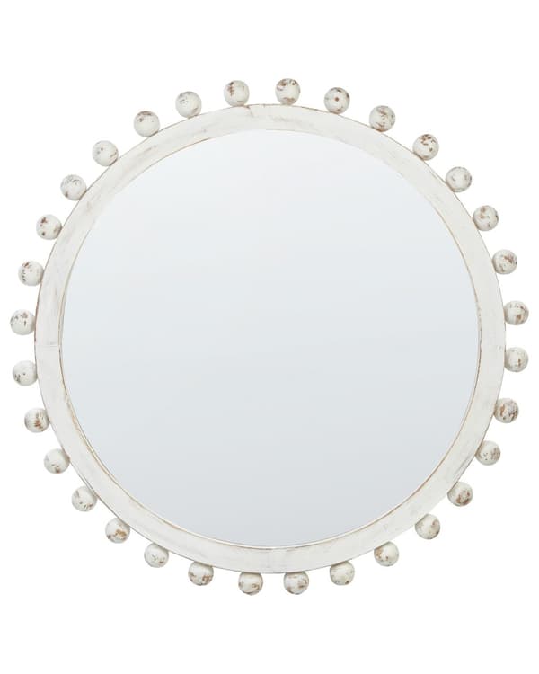 Väggspegel Vit Trä ⌀ 71 cm Väggmonterad Vitmålad Sliten Finish Stil Hängande Spegel Dekor Varagsrum Sovrum Hall