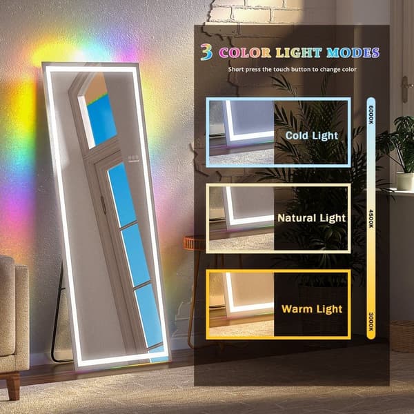 FENCHILIN lutningsbar Golvspegel Stor sminkspegel med belysning RGB-belysning metallmaterial Väggmonterbar Vit 160 x 65cm