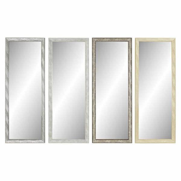 väggspegel 36 x 2 x 95,5 cm naturglas gråbrun vit polystyren tropiska växtblad (4 st