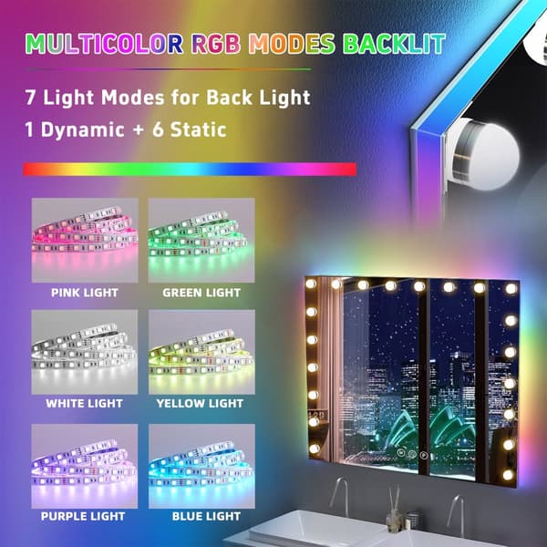 FENCHILIN 100 x 80 CM Hollywood Makeup Spejl med lamper-20 Dæmpbare Lys-RGB Strip-Bordplade-Vægmonteret-Hvid stort spejl