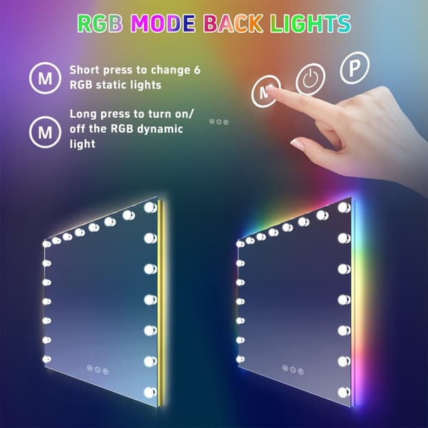 FENCHILIN 100 x 80 CM Hollywood Makeup Spejl med lamper-20 Dæmpbare Lys-RGB Strip-Bordplade-Vægmonteret-Hvid stort spejl