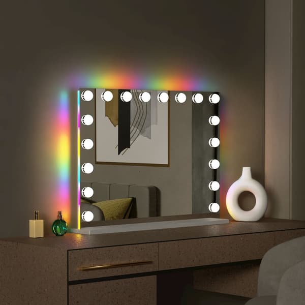 FENCHILIN 100 x 80 CM Hollywood Makeup Spejl med lamper-20 Dæmpbare Lys-RGB Strip-Bordplade-Vægmonteret-Hvid stort spejl