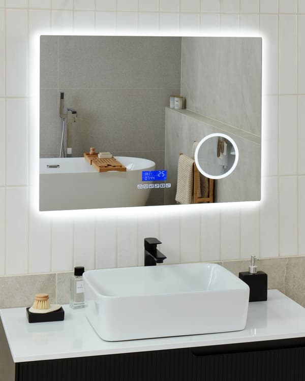 Upplyst LED-badrumsspegel Rektangulär 60 x 80 cm Glamour med Bluetooth-högtalare Förstoringsglas